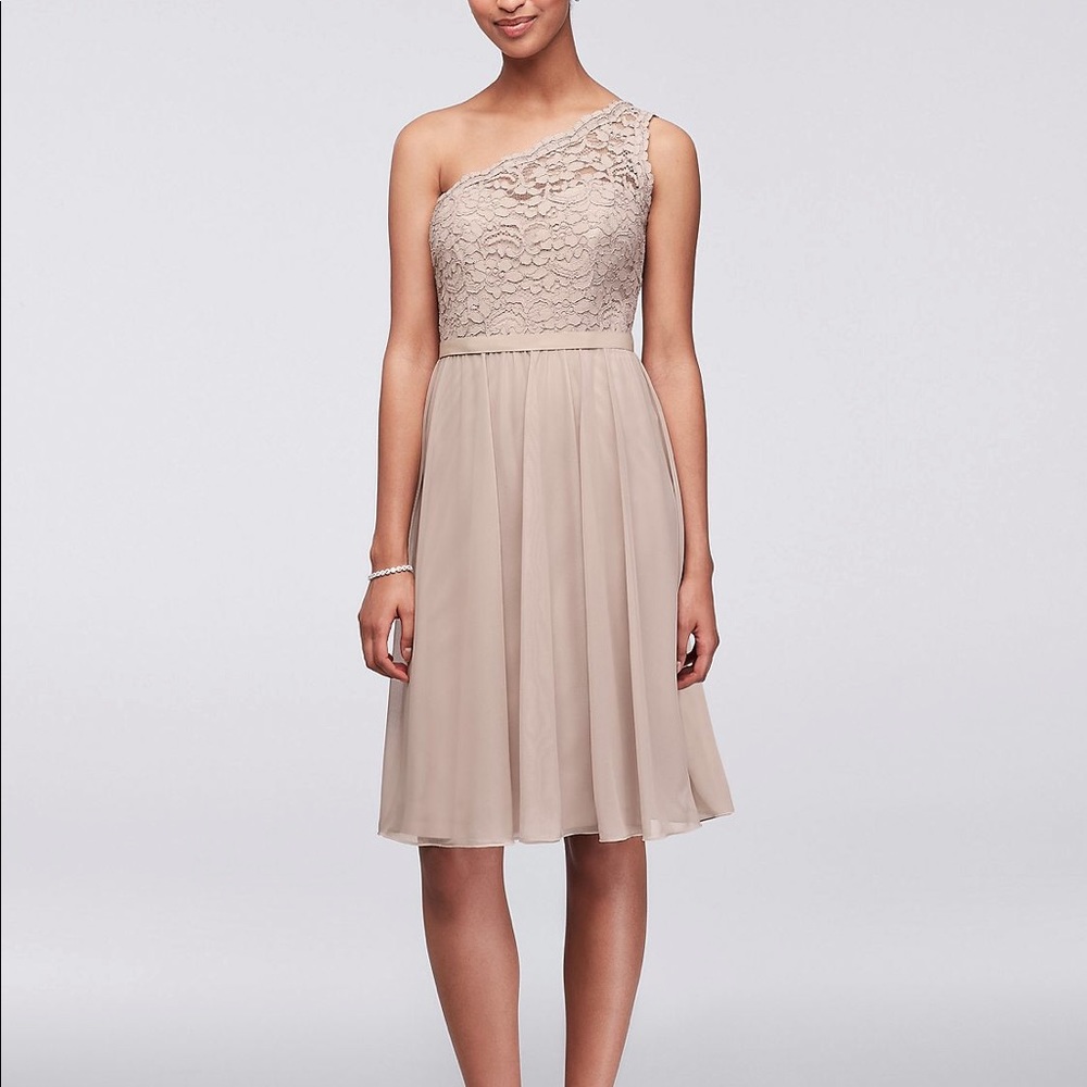 Davids Bridal Short One Shoulder Corded Lace Dress
